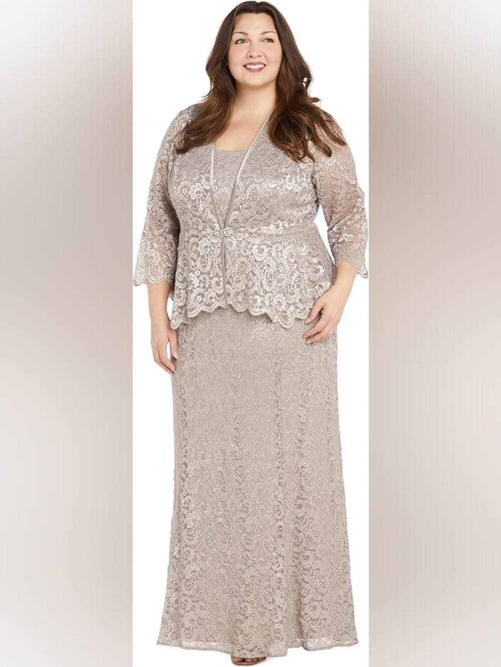 R&M Richards Womens Elegant 2Piece Glitter Stretch Lace Evening Dress Peplum 20W